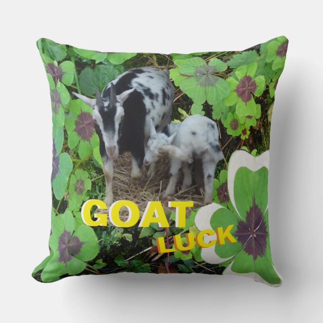 Clover GOAT Luck Cust. Text Throw Pillow (Front)