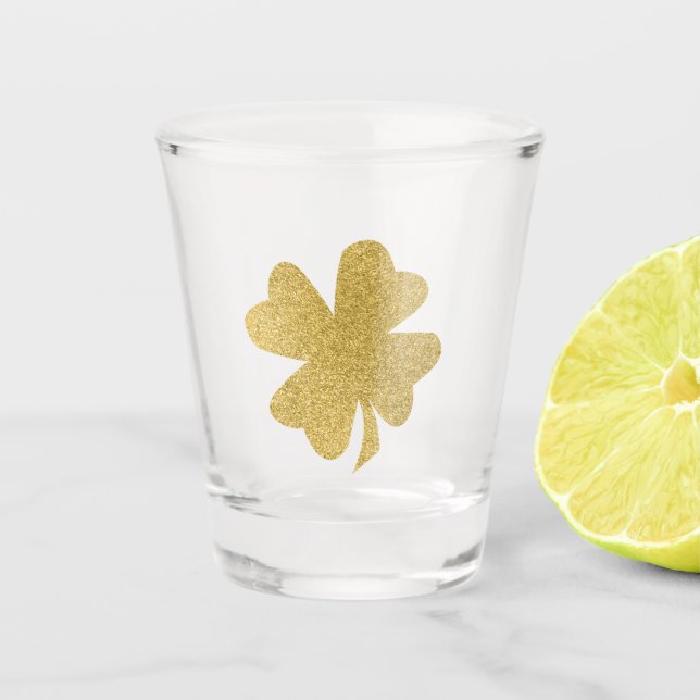 Clover Gold 4 Leaf Glitter Shot Glass (Front)