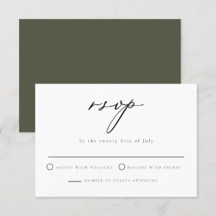 CLOVER Green Minimalist Script Wedding RSVP Card