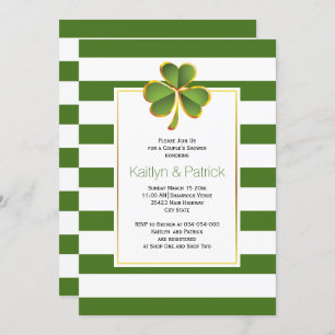 Clover, green stripes Irish wedding couples shower Invitation