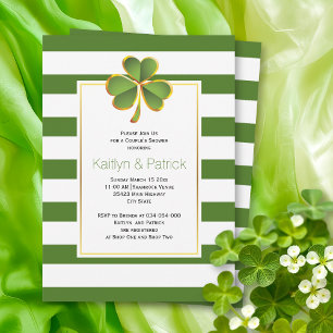 Clover, green stripes Irish wedding couples shower Invitation