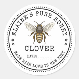 Clover honey label with vintage bee illustration