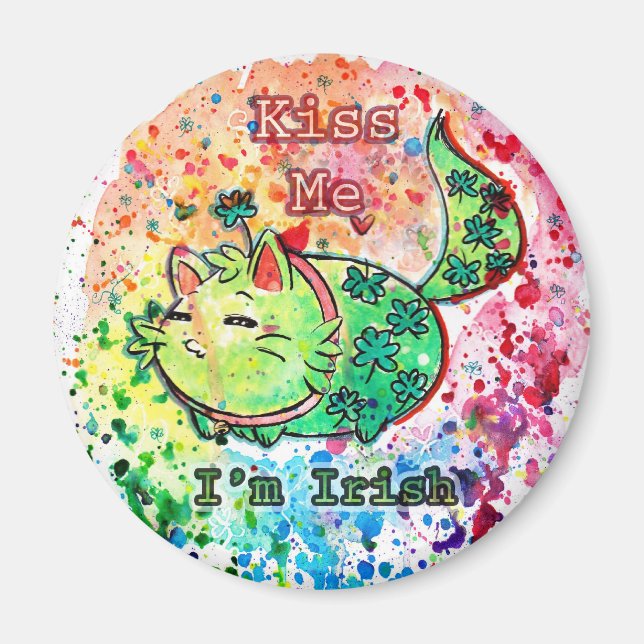 Clover Kitten Kiss Me I'm Irish Magnet (Front)