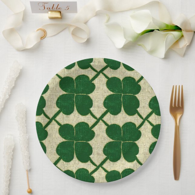 Clover Lattice Linen Paper Plate (Wedding)