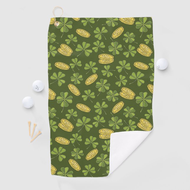 Clover Leaf & Gold Coin Pattern Golf Towel (InSitu)