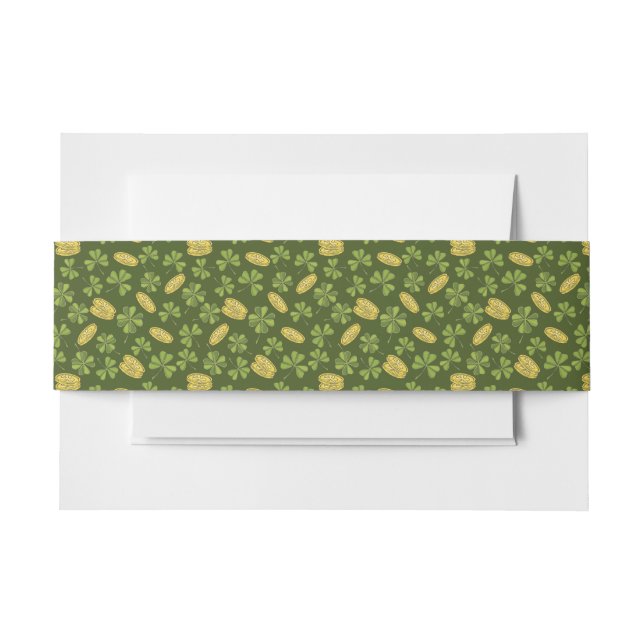 Clover Leaf & Gold Coin Pattern Invitation Belly Band (Front Example)