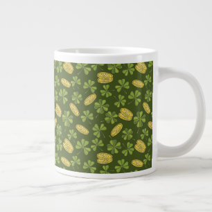 Clover Leaf & Gold Coin Pattern Large Coffee Mug