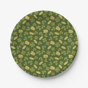 Clover Leaf & Gold Coin Pattern Paper Plate