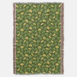 Clover Leaf & Gold Coin Pattern Throw Blanket
