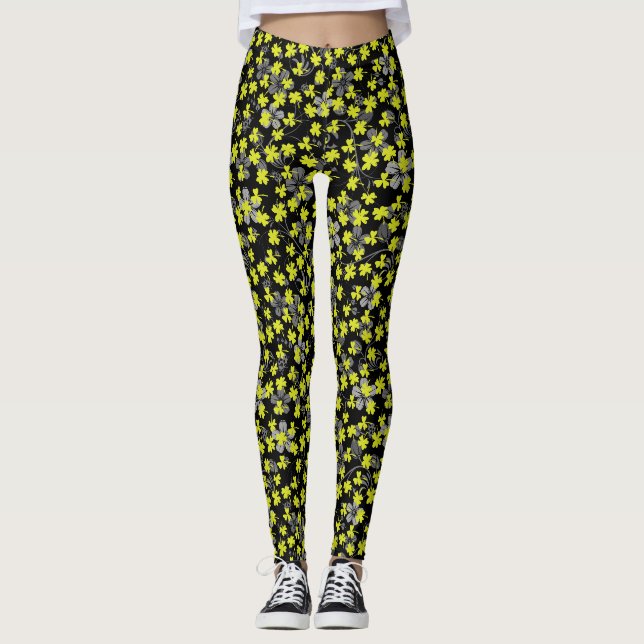 clover leaves pattern 03.b Black BG Leggings (Front)