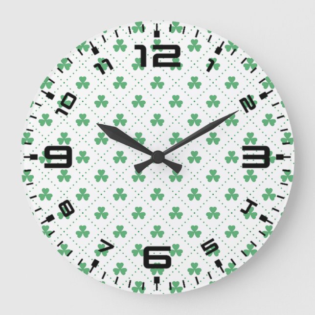Clover Leaves Pattern St. Patrick's Day-53224 Large Clock (Front)