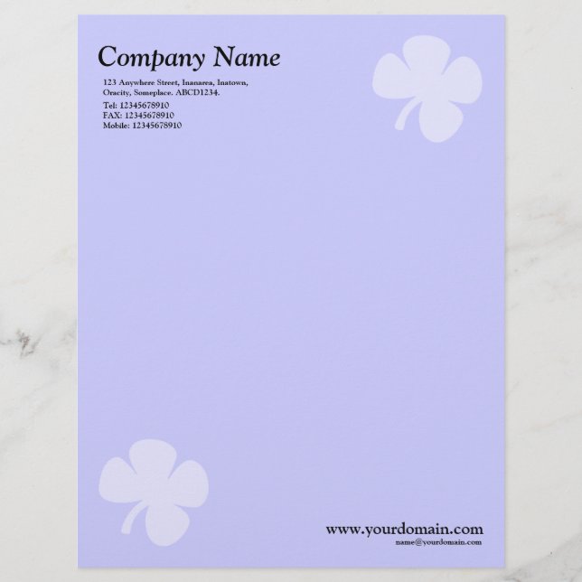 Clover - Light Blue Personalized Letterhead (Front)