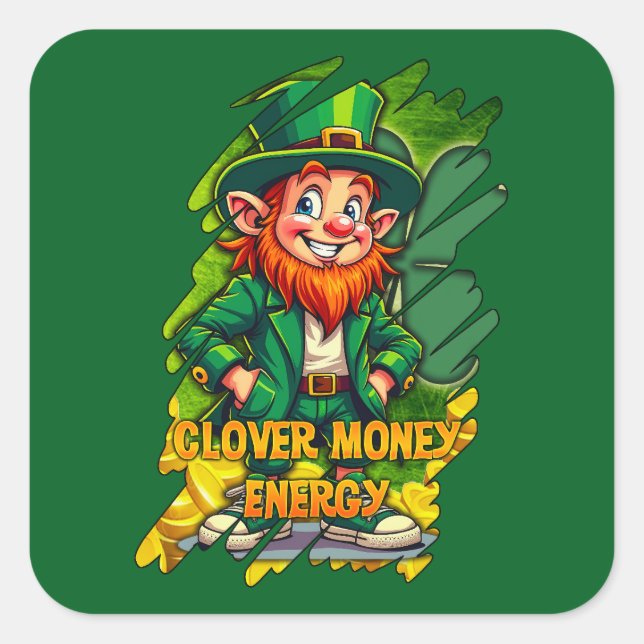 Clover Money Energy – Lucky Leprechaun Autocolante Square Sticker (Front)