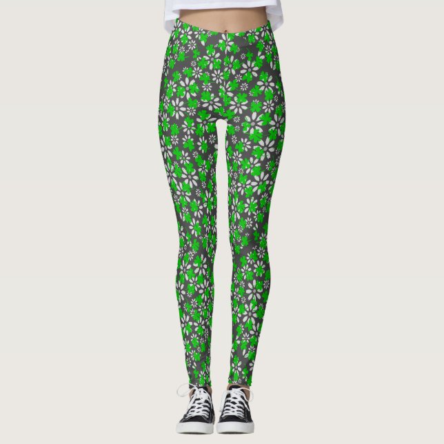 Clover pattern 01w Dgrey BG Leggings (Front)