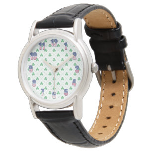 Clover Pattern Black Leather Watch with Classic Lo