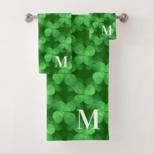 Clover Pattern Stylish Botanical Garden Monogram Bath Towel Set