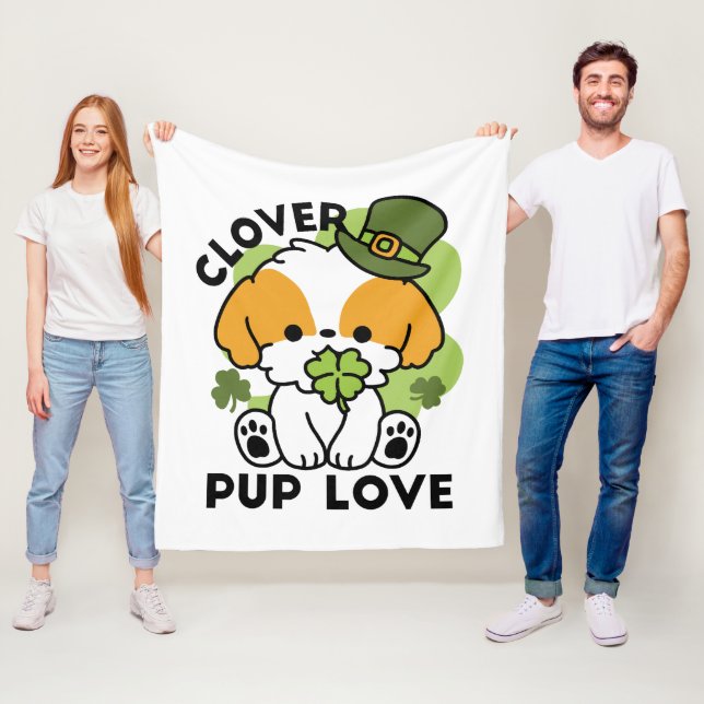 Clover Pup Love – St. Patrick's Day Dog Design Fleece Blanket (In Situ)