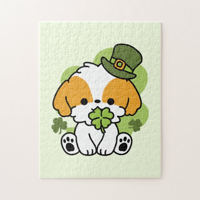 Clover Pup Love – St. Patrick's Day Dog Design Jigsaw Puzzle (Vertical)