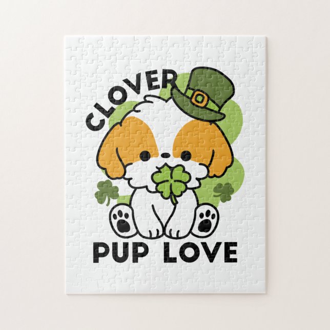 Clover Pup Love – St. Patrick's Day Dog Design Jigsaw Puzzle (Vertical)