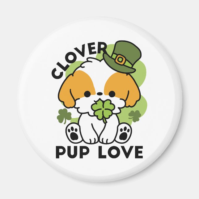 Clover Pup Love – St. Patrick's Day Dog Design Magnet (Front)