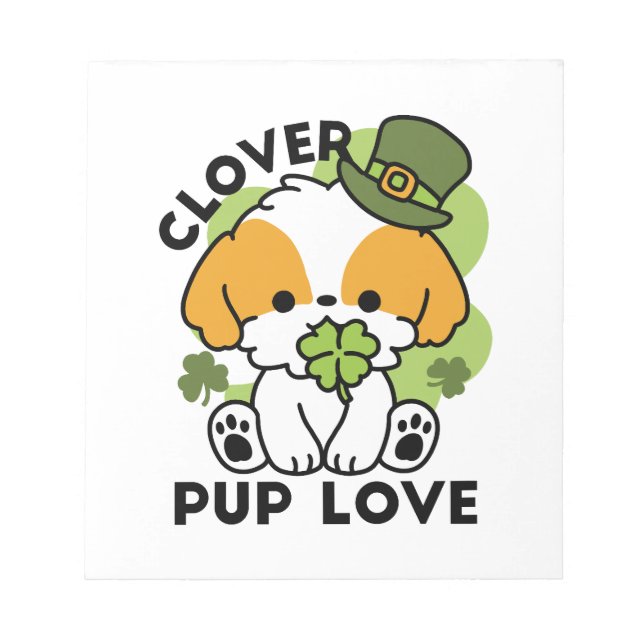 Clover Pup Love – St. Patrick's Day Dog Design Notepad (Front)