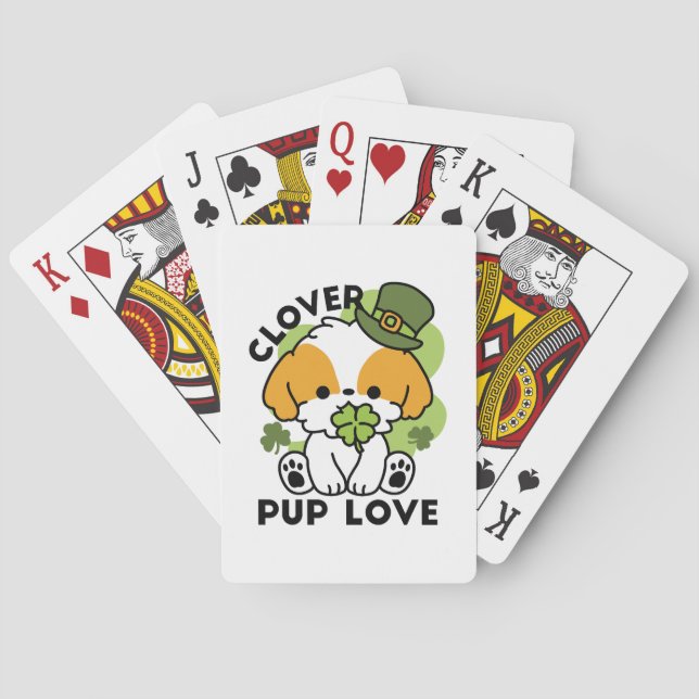 Clover Pup Love – St. Patrick's Day Dog Design Playing Cards (Back)