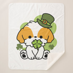Clover Pup Love – St. Patrick's Day Dog Design Sherpa Blanket