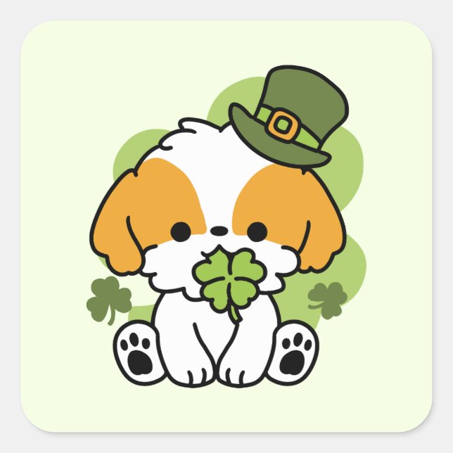 Clover Pup Love – St. Patrick's Day Dog Design Square Sticker (Front)
