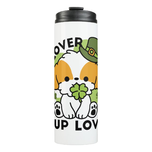 Clover Pup Love – St. Patrick's Day Dog Design Thermal Tumbler (Front)