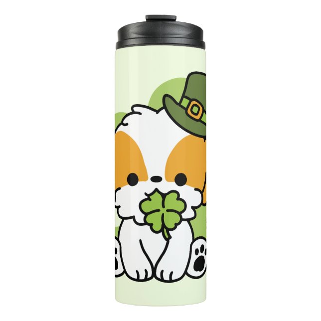 Clover Pup Love – St. Patrick's Day Dog Design Thermal Tumbler (Front)