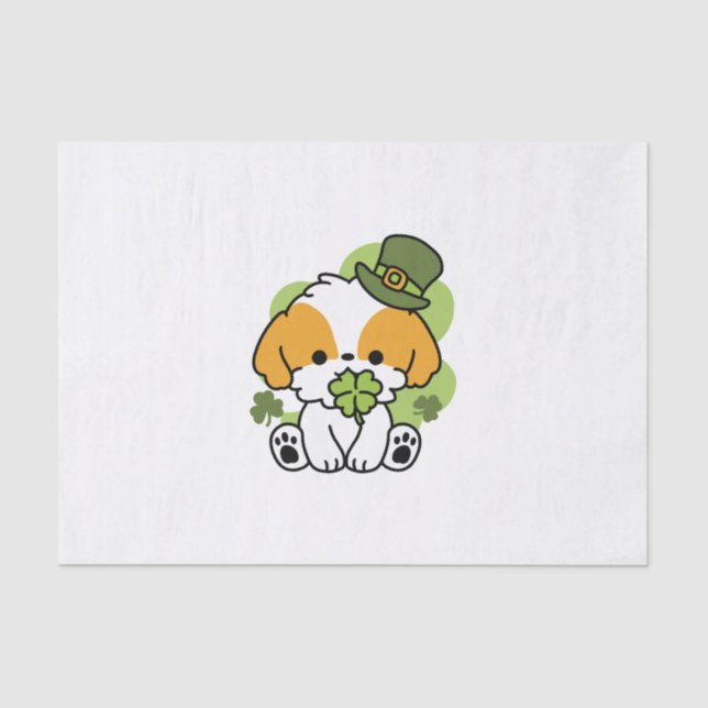 Clover Pup Love – St. Patrick's Day Dog Design Tissue Paper (Front)