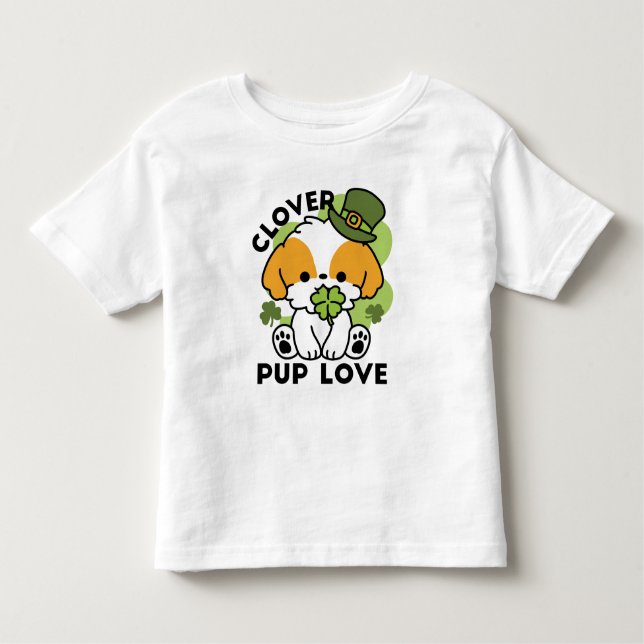 Clover Pup Love – St. Patrick's Day Dog Design Toddler T-Shirt (Front)