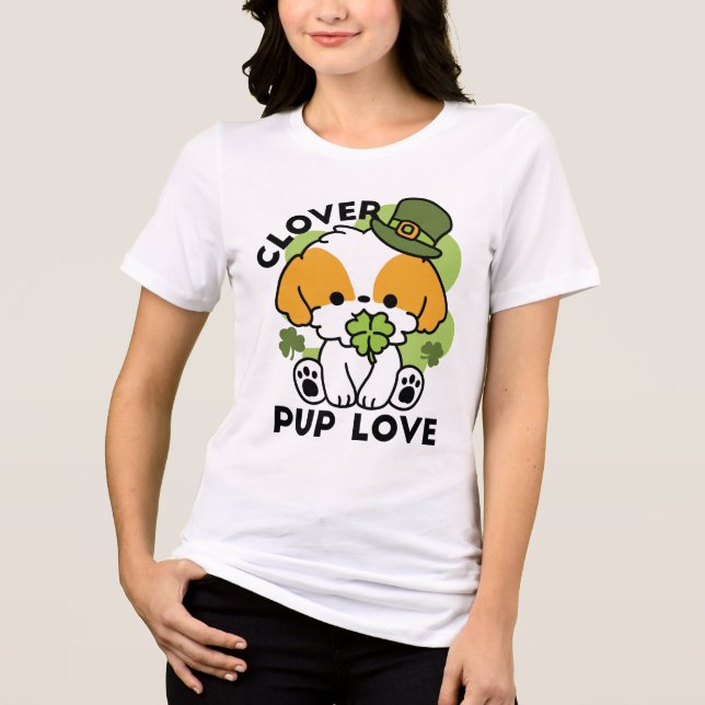 Clover Pup Love – St. Patrick's Day Dog Design Tri-Blend Shirt (Front)