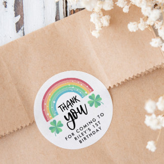 Clover & Rainbow Lucky One 1st Birthday Thank You Classic Round Sticker
