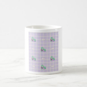 Clover Reading Lavender Plaid Pattern Coffee Mug
