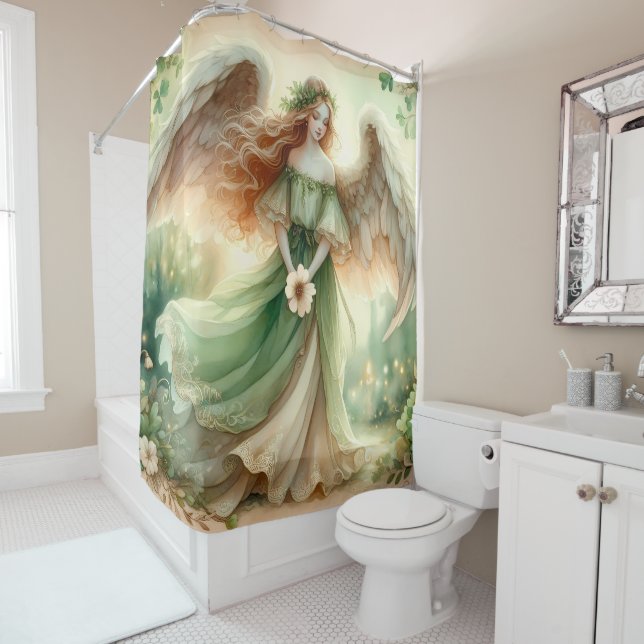 Clover Serenity Angel Shower Curtain (In Situ)