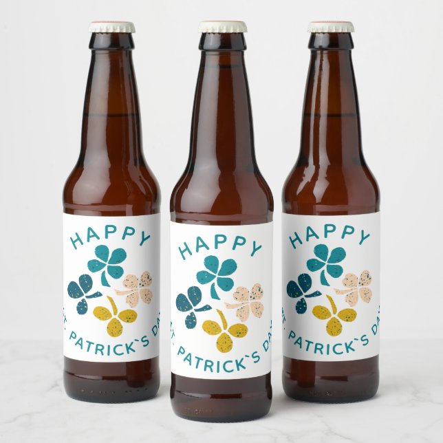Clover Shamrock Drawing Happy St. Patrick`s day  Beer Bottle Label (Bottles)