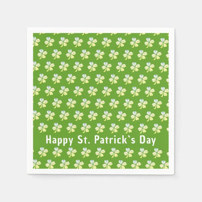 Clover Shamrock Green Pattern Patrick`s Day Party Napkin (Front)