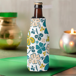 Clover Shamrock Green Pattern St. Patrick`s Day  Bottle Cooler