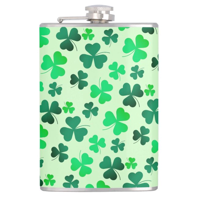 Clover Shamrock Irish Green Spring St Patricks Day Hip Flask (Front)
