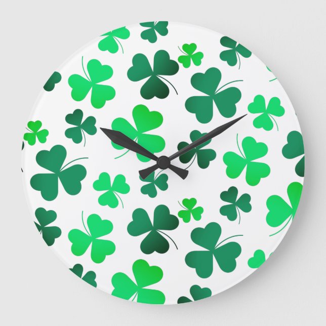 Clover Shamrock Leaf Floral Modern Elegant Large Clock (Front)