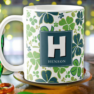 Clover Shamrock Monogrammed St. Patrick`s Day Coffee Mug