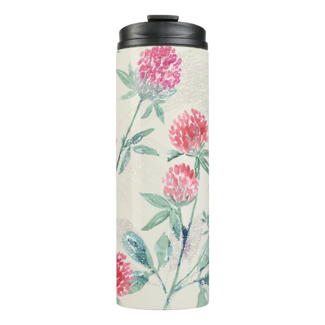 Clover, shamrock on beige.  thermal tumbler (Front)