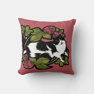 Clover Tuxedo Cat Floral Cats  Cushion