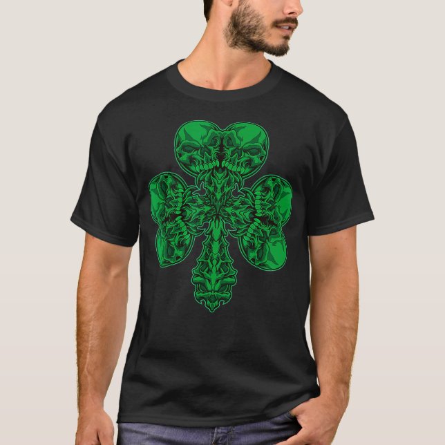 Cloverleaf Skull  Shamrock Full Of Skulls  Irish T-Shirt (Front)