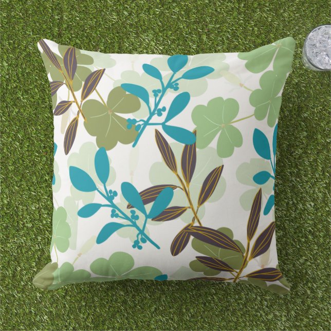 Clovers and Leaves Pattern Summer Home  Cushion (Grass)