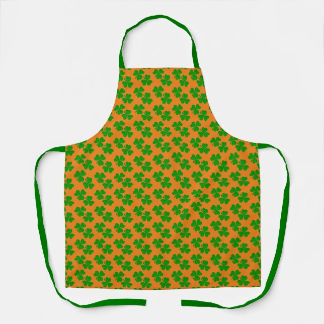 Clovers Irish shamrocks Orange and Green Apron (Front)