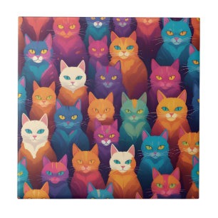 Clowder of colorful cats tile