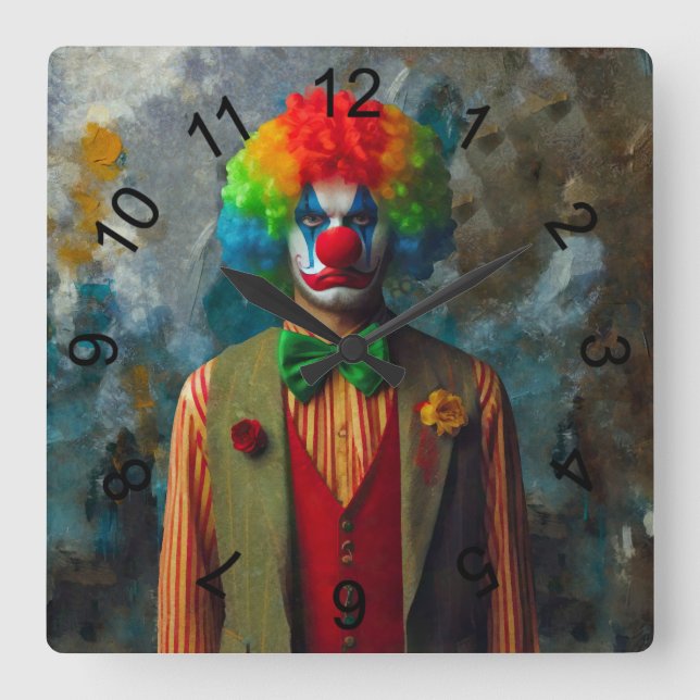 Clown 2 square wall clock (Front)