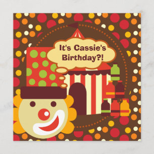 Clown and Polka Dots Circus Birthday Invites
